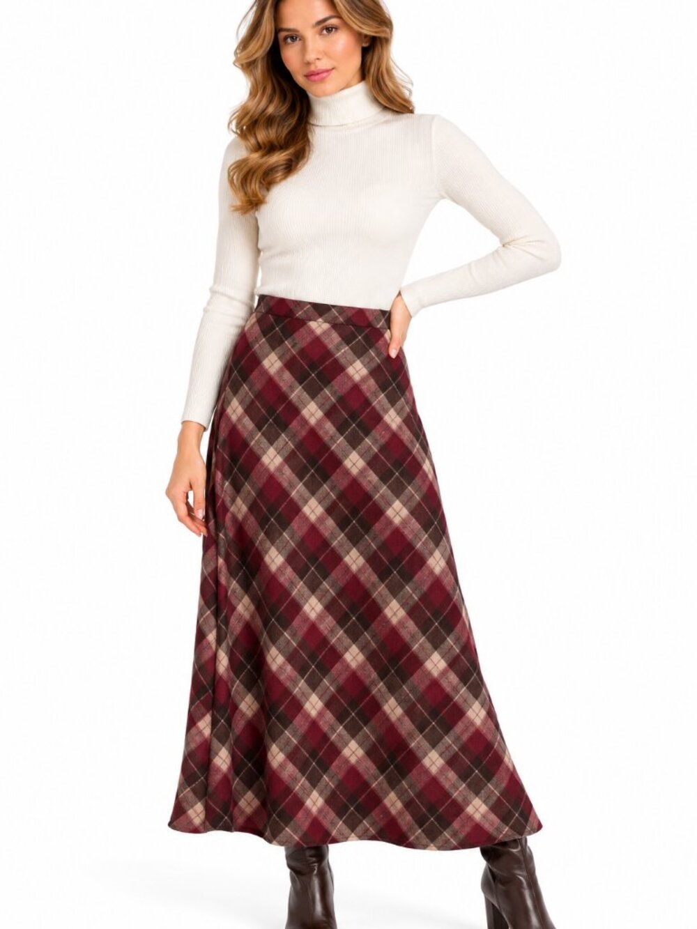 Hirsch Vintage Wool Plaid Maxi Skirt Burgundy Size 10 US / 12 CA